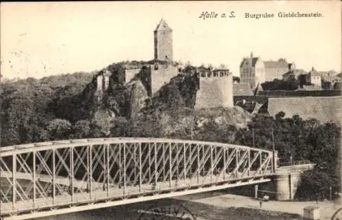 Ak Halle an der Saale, Burgruine Giebichenstein, Brücke