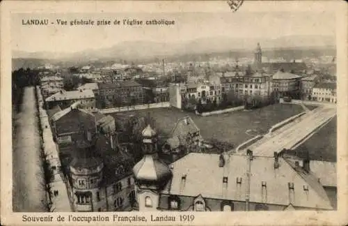 Ak Landau in der Pfalz, Totalansicht, katholische Kirche, 1919