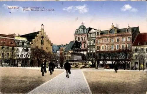 Ak Landau in der Pfalz, Max-Josephplatz, Reiterdenkmal