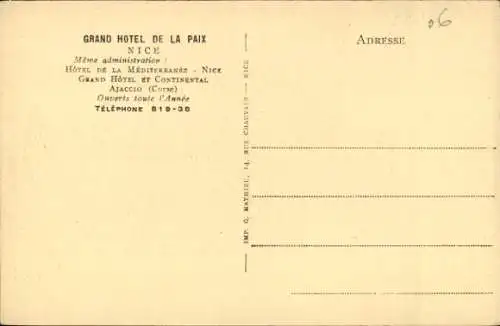 Ak Nice Nizza Alpes Maritimes, Grand Hotel de Paix, Casino Municipal