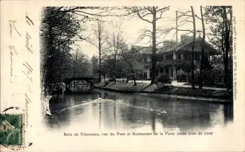 Ak Paris XII Bois de Vincennes, Pont, Restaurant de la Porte Jaune, vue de cote