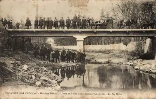 Ak Plombières lès Dijon Côte-d’Or, Moulins Troubat, Pont en beton arme, systeme Coularou