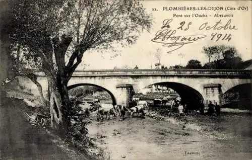 Ak Plombières lès Dijon Côte-d’Or, Brücke über die Ouche, Abreuvoir