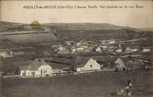 Ak Pouilly en Auxois Côte d’Or, L'Ancien Pouilly, Vue Generale sur les rues Basses