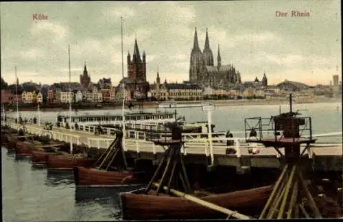 Ak Köln am Rhein, Schiffbrücke, Dom, Türme