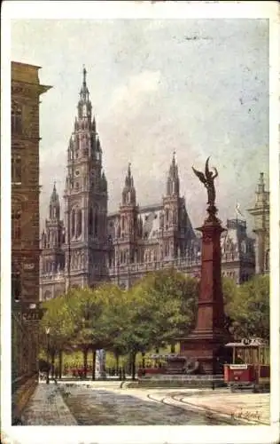 Künstler Ak A. K. Zach, Wien, Rathaus mit Liebenberg Denkmal