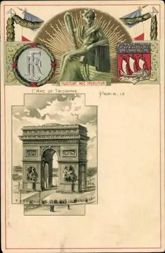 Gedrucktes Wappen Litho Paris VIII, Arc de Triomphe, Arc de Triomphe