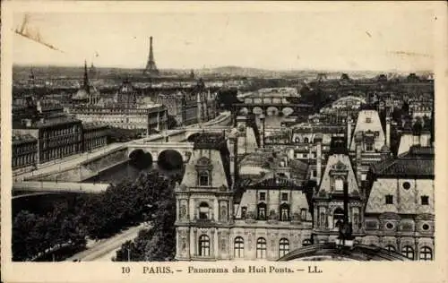 Ak Paris, Panorama der acht Brücken