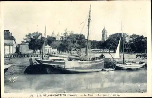 Ak Île de Noirmoutier Vendée, Hafen, Salz verladen