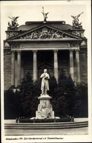 Ak Wiesbaden in Hessen, Schillerdenkmal, Staatstheater