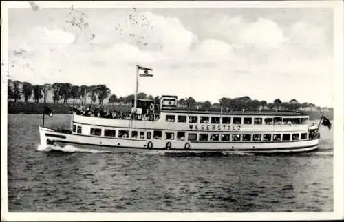 Ak Salondampfer Weserstolz, Weser und Seefahrt, Otto W. A. Schreiber