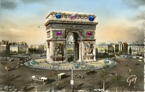 Glitzer Ak Paris VIII., Place und Arc de Triomphe de l'Etoile