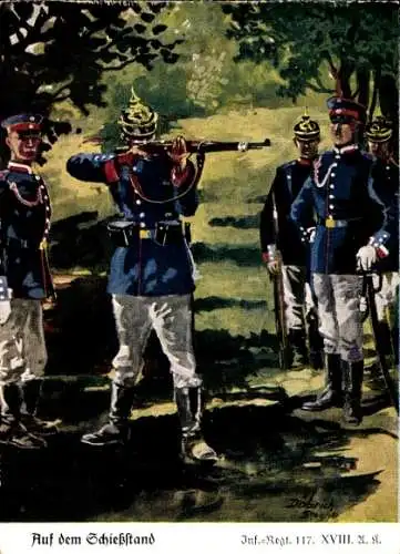 Künstler Ak Döbrich-Steglitz, Auf dem Schießstand, Infanterie-Regiment 117