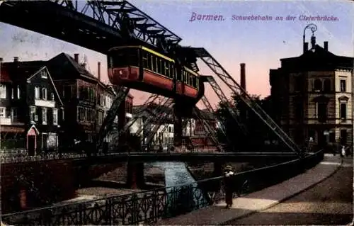 Ak Barmen Wuppertal, Schwebebahn an der Cleferbrücke