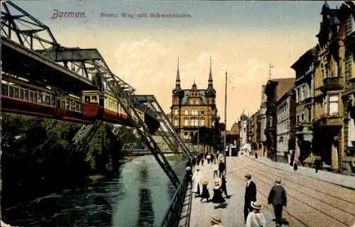 Ak Barmen Wuppertal, Neuer Weg mit Schwebebahn