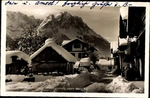 Ak Garmisch Partenkirchen in Oberbayern, Frühlingsstraße, Zugspitze, Winter