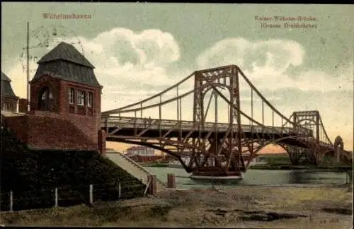 Ak Wilhelmshaven an der Nordsee, Kaiser-Wilhelm-Brücke, Große Drehbrücke