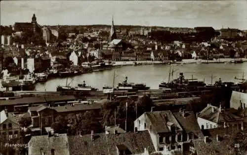 Ak Flensburg in Schleswig Holstein, Panorama, Hafen