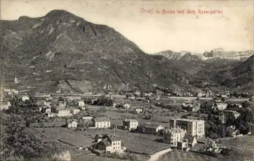 Ak Gries Bozen Bolzano Südtirol, Gesamtansicht, Rosengarten