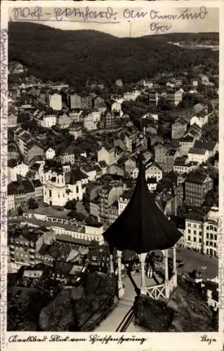 Ak Karlovy Vary Karlsbad Stadt, Blick vom Hirschensprung