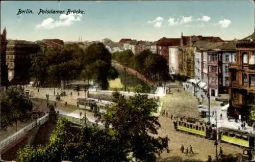 Ak Berlin Tiergarten, Straßenbahnen an der Potsdamer Brücke