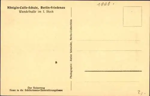 Ak Berlin Schöneberg Friedenau, Königin Luise Schule, Wandelhalle im 1. Stock