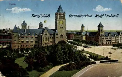 Ak Poznań Posen, Königl. Schloss, Oberpostdirektion, Königl. Landschaft