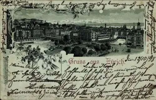 Mondschein Litho Zürich Stadt Schweiz, Stadt bei Nacht