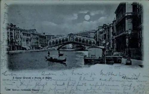 Mondschein Ak Venezia Venedig Veneto, Canal Grande und Rialto Brücke bei Nacht