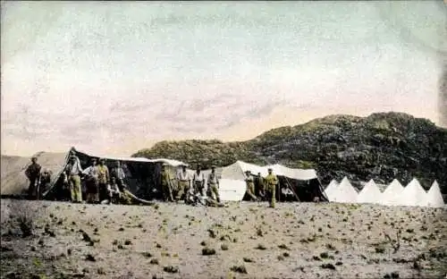 Ak Namibia, Deutsch Südwest Afrika, Feldlager einer Schutztruppen-Abteilung