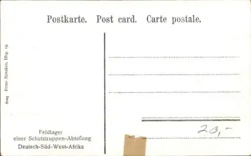 Ak Namibia, Deutsch Südwest Afrika, Feldlager einer Schutztruppen-Abteilung