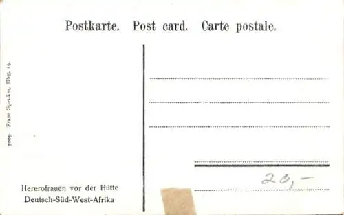 Ak Namibia Deutsch Südwestafrika, Hererofrauen vor der Hütte