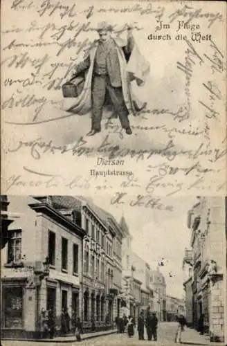 Ak Viersen in Nordrhein Westfalen, Hauptstraße, Fotomontage, fliegender Mann