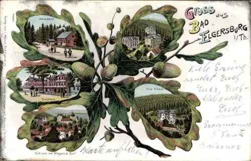 Eichenblatt Litho Bad Elgersburg in Thüringen, Mönchhof, Villa Diemar, Badehaus, Schloss