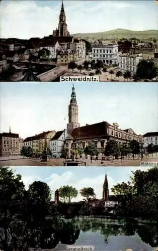 Ak Świdnica Schweidnitz Schlesien, Rathaus, Generalteich