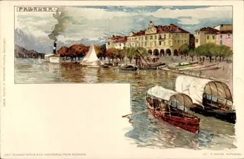 Künstler Litho Wielandt, Manuel, Pallanza Verbania Piemont, Uferpartie, Boote