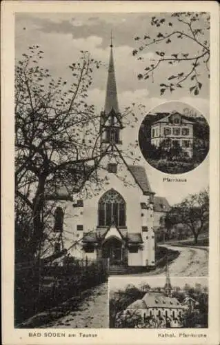 Ak Bad Soden am Taunus Hessen, Kathol. Pfarrkirche, Pfarrhaus