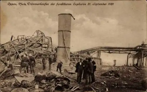 Ak Oppau Ludwigshafen am Rhein, Trümmerhaufen der furchtbaren Explosion, 1921