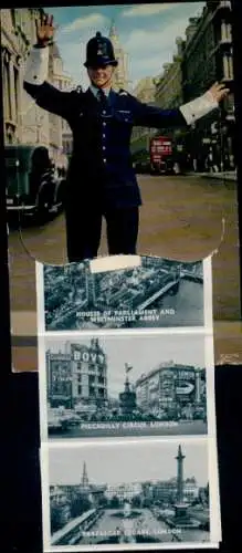 Leporello Ak London City England, Trafalgar Square, Nelson Monument, Piccadilly, Verkehrspolizist