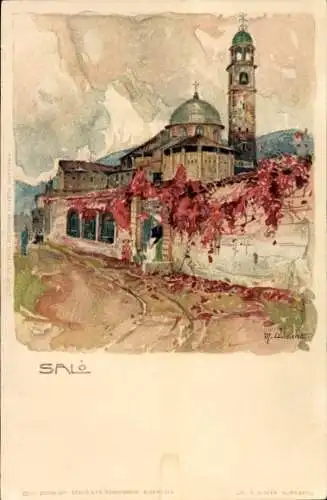 Künstler Ak Wielandt, Manuel, Salò Lago di Garda Lombardia, Blick zur Kirche