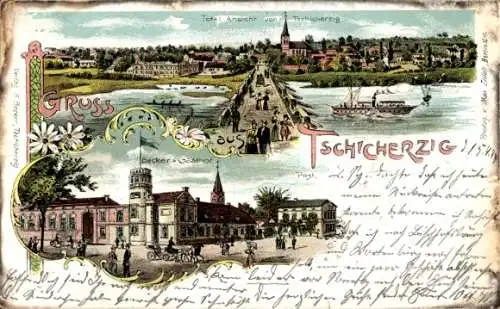 Litho Cigacice Tschicherzig Odereck Ostbrandenburg, Beckers Gasthof, Totalansicht