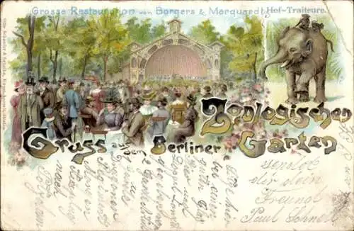 Litho Berlin Tiergarten, Zoologischer Garten, Restaurant von Borgers und Marquard