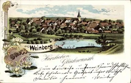 Litho Weinberg Aurach Unterfranken Mittelfranken, Panorama, Neujahr