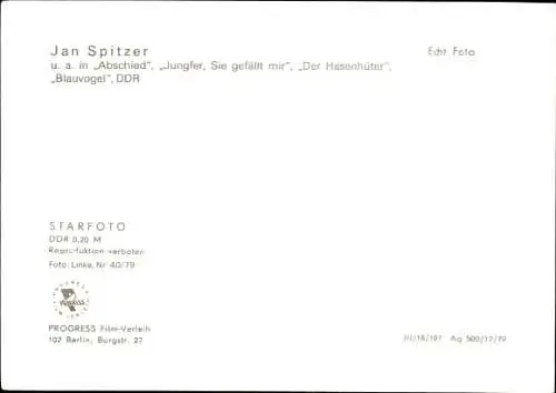 Ak Schauspieler Jan Spitzer, Portrait