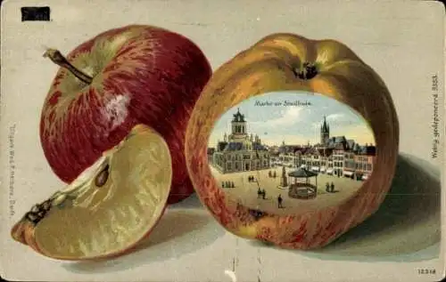 Präge Apfel Litho Delft Südholland Niederlande, Markt, Rathaus