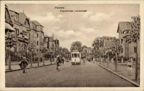 Ak Hanau in Hessen, Frankfurter Landstraße, Straßenbahn