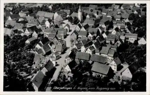 Ak Oberjettingen Jettingen, Fliegeraufnahme der Stadt, Kirche