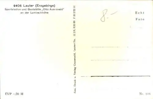 Ak Lauter Bernsbach im Erzgebirge Sachsen, Lumbachhöhe, Sportstadion, Gaststätte Otto Auerswald