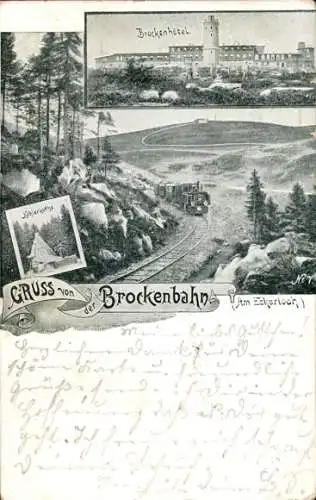 Ak Brocken Nationalpark Harz, Brockenbahn am Eckerloch, Brockenhotel