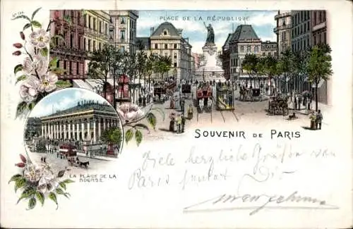 Litho Paris III, Place de la République, Place de la Bourse